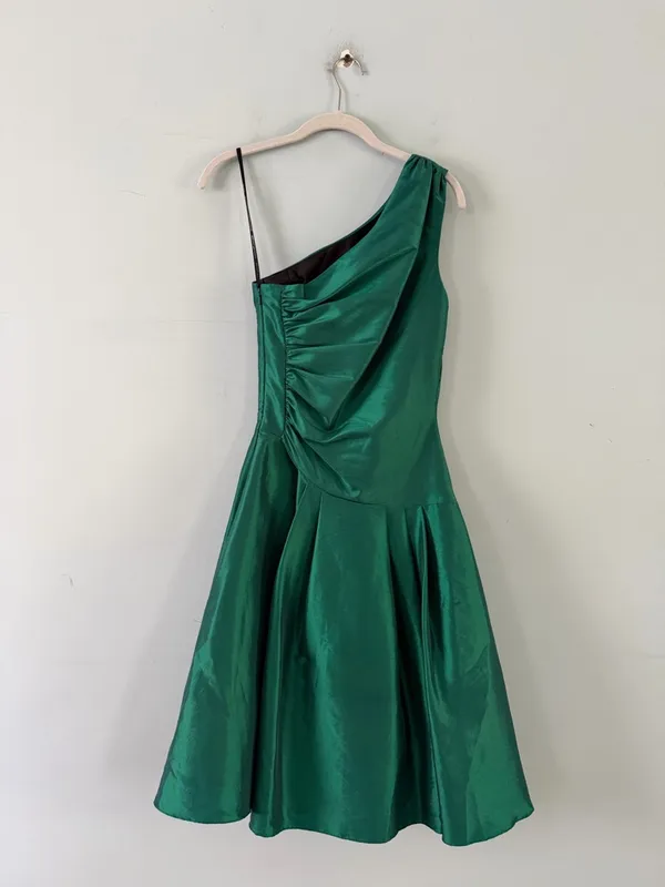 Vintage Scott McClintock Emerald Green One Shoulder Ruched Cocktail‎ Dress - Image 3