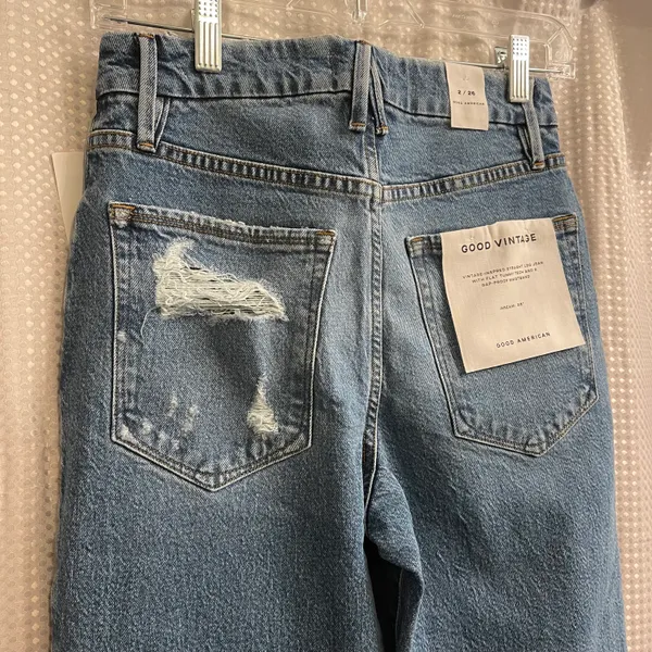 Good American Good Vintage Raw Hem Distressed Pocket Jeans NWT - Image 10