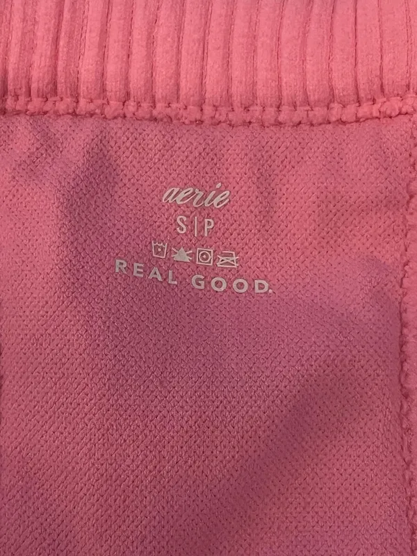 Aerie Sports Bra Womens Small Pink Ribbed Knit High Neck Racerback Cropped - Image 7
