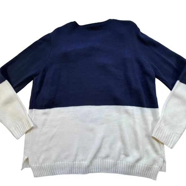 Holiday Time Snowman Sequin Ugly Christmas Sweater Womens 2X 20 Navy‎ White Poms - Image 2