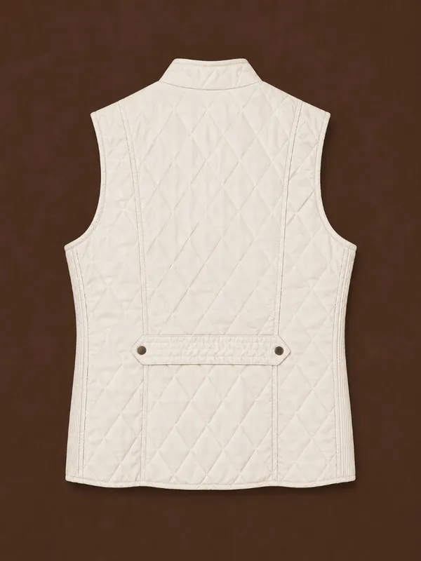 Westport Womens Quilted Puffer Vest Ivory/cream with cinch belt - size Large - Image 4