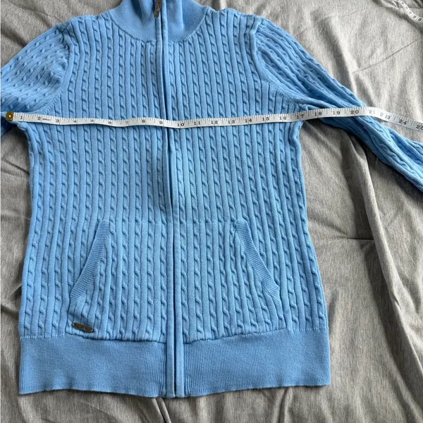 Lauren Ralph Lauren Active Women’s Light Blue Cable-Knit Full Zip Sweater M - Image 11