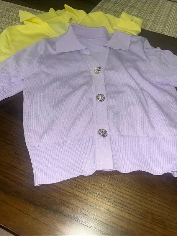 SHEIN Yellow Short Sleeve Button-Up Cardigan - Image 4