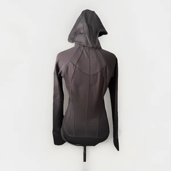 Athleta Hoodie Jacket Small Black Fleece Lined Missing Drawstring - Image 4
