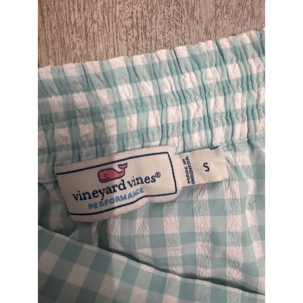 Vineyard Vines Performance Gingham Puff Sleeve Square Neck Dress Blue White S - Image 3