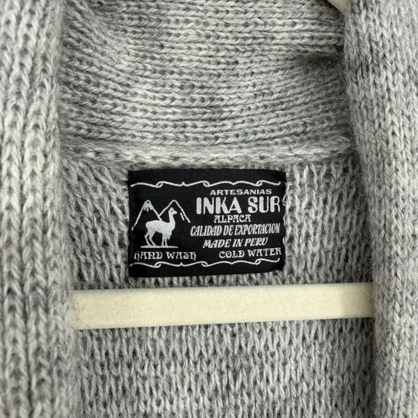 Inka Sur Alpaca‎ Wool Gray Open Front Cardigan Sweater Shawl Collar Made in Peru - Image 5