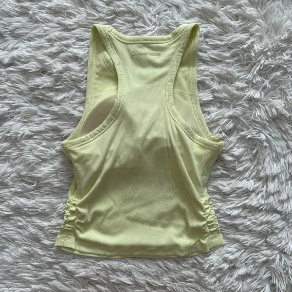 Outdoor Voices Ribbed Racerback Tank XS Yellow Ruched Sides Removable Pads NWOT - Image 5
