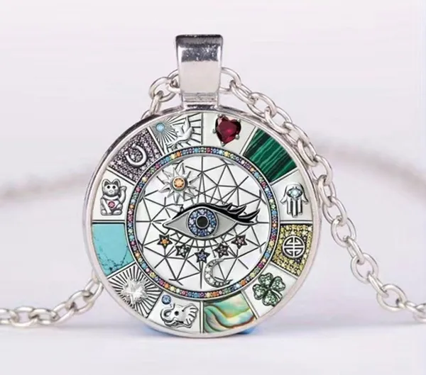 Eye Round Colorful Alloy Pendant Charm Necklace, Silver Plated *Faux Fashion Je - Image 2