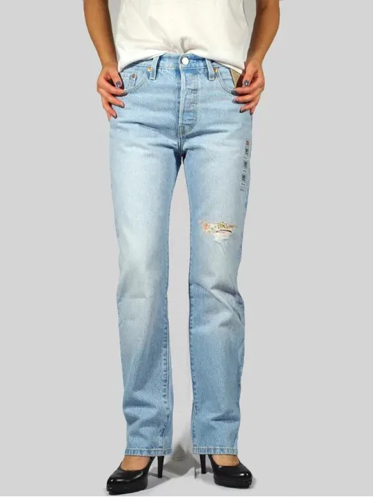 Levi’s 501 Anniversary Straight Leg Light Wash Floral Patchwork Denim Jeans 27 - Image 2