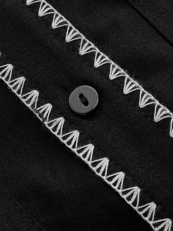 Commense NWT Black Contrast Stitch Belted Shirt Dress Small Linen Blend Sold Out - Image 3