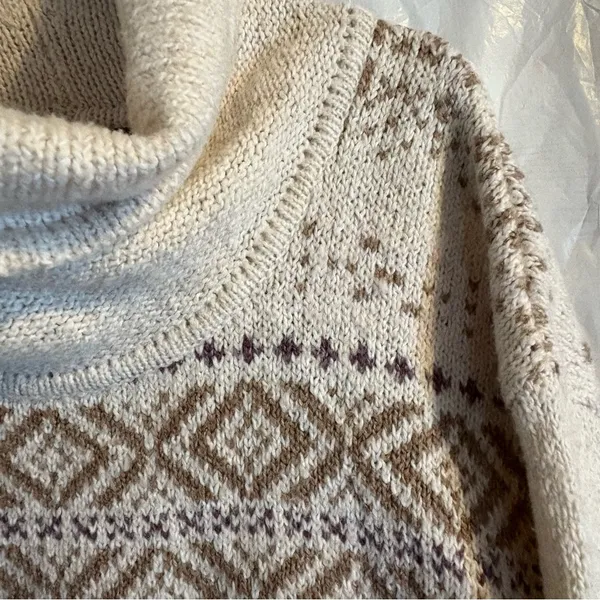 Eddie Bauer‎ Sweater Womens Large Cream Nordic Fair Isle Cottagecore Cowl Neck - Image 4