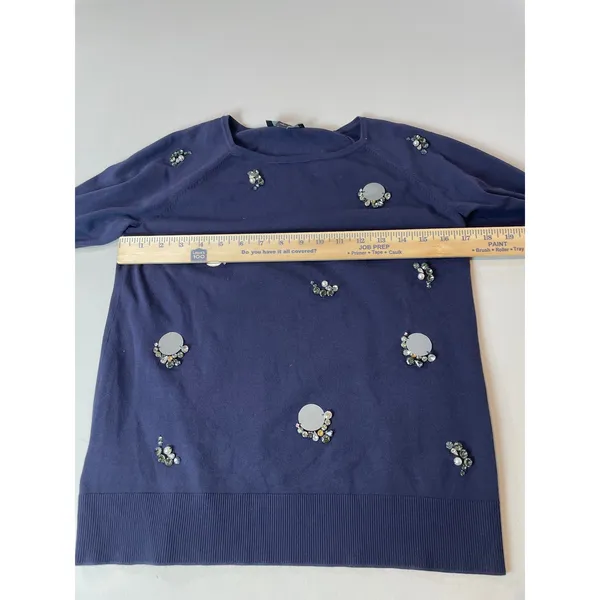Ann Taylor Navy Knit Rhinestone Detail Long Sleeve Top Size S - Image 5