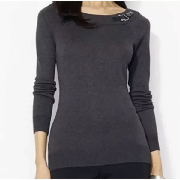 ✨Lauren Ralph Lauren Buckle Boatneck Grey Sz Large Sweater✨ - Image 2
