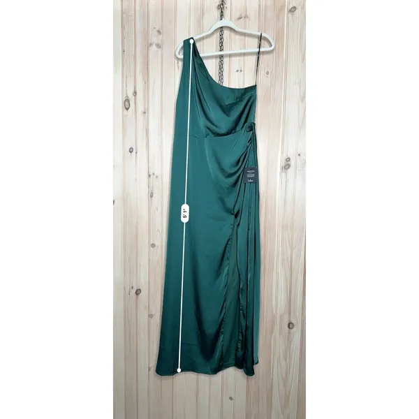 NWT Lulus Signature Elegance Emerald Satin One-Shoulder Maxi Dress Wedding Sz 1X - Image 4