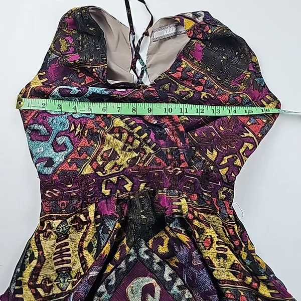 Addie Multicolor Vibrant Open Back Lace Up‎ V-Neck Sleeveless Midi Dress Size S - Image 7
