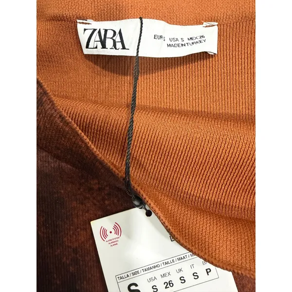 Zara Womens Rust Brown Acid Wash Knit Midi Skirt High Waist Small - Image 6