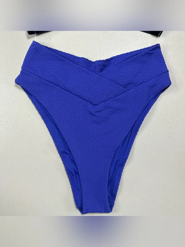 Aerie Two-Piece Bikini Swimsuit Black & Purple | Textured High-Waist Bottom - Image 9