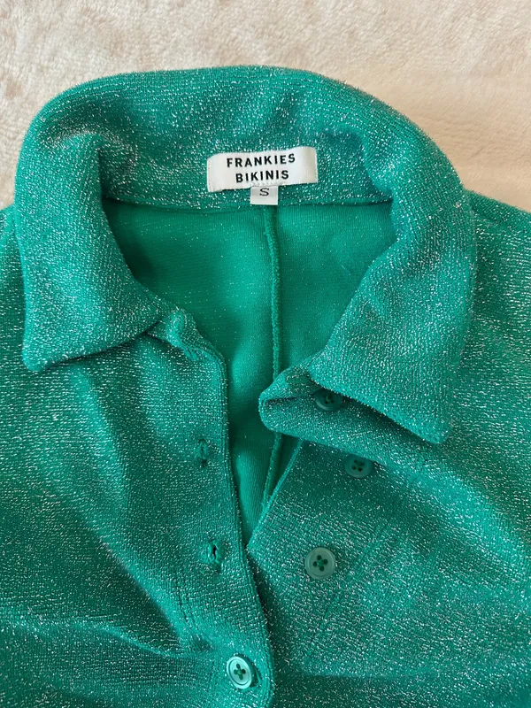 Frankie’s Bikinis Green Shimmer Romper Cover Up Size Small - Image 2