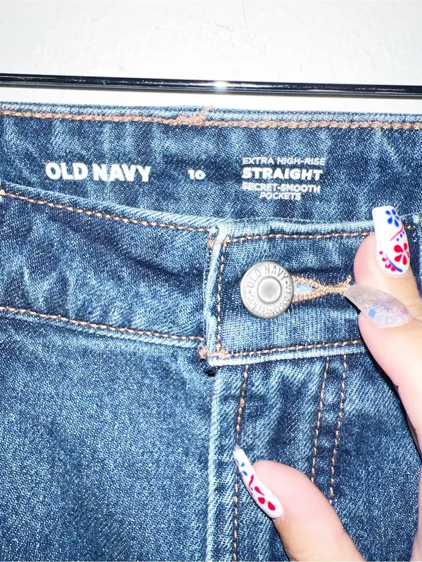 Old Navy Dark Blue Straight Extra High-Rise Studded Jeans - Image 5