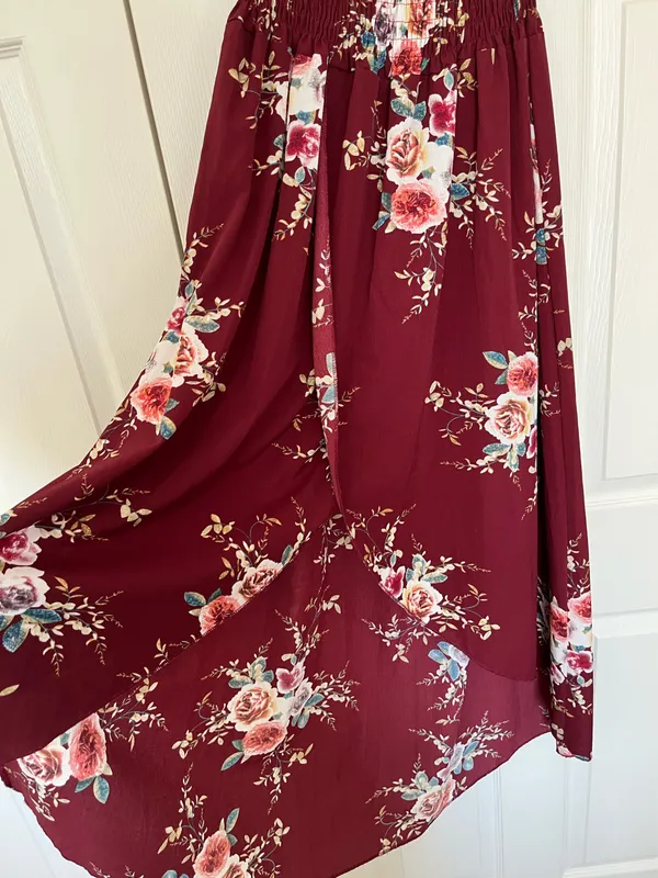 FDSC formal maroon floral off the shoulder dress - Image 4