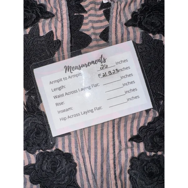 Free People Embroidered Striped Bell Sleeve Boho Blouse Beige Black Large - Image 5