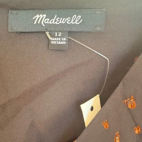 Madewell‎ Metallic Copper Clipdot Wrap Mini Dress Black Womens 12 NEW - Image 5