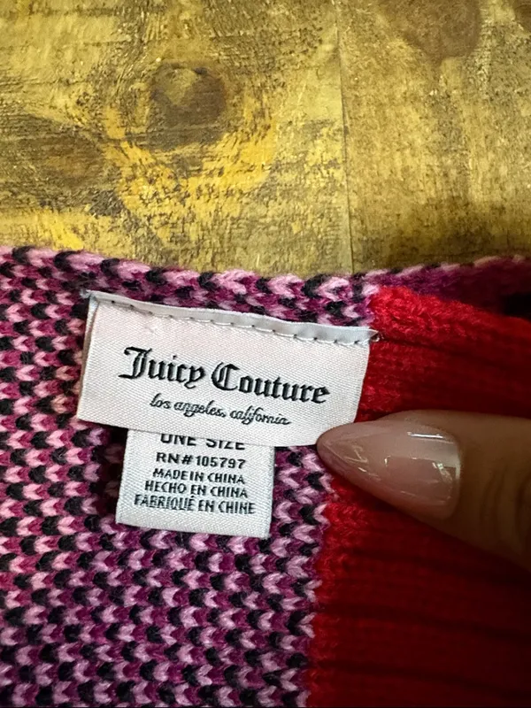 Juicy Couture Black & Pink Leopard Knit Scarf with Red Trim NWOT - Image 2