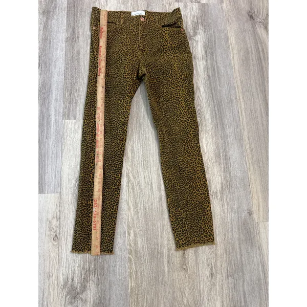 Current/Elliott Leopard Print High Rise Skinny Jeans‎ Raw Hem Size 27 Mustard - Image 5