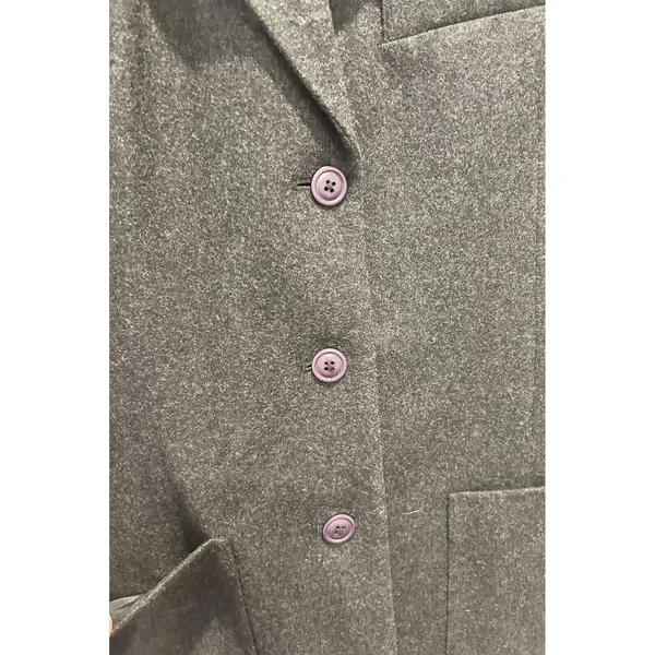 Eddie Bauer Womens Charcoal Gray Flannel Wool Blend 3-Button‎ Blazer Jacket Sz M - Image 3