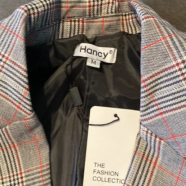 Women’s Oversized Casual Notched Lapel Jacket One Button Plaid Size M NWT - Image 5