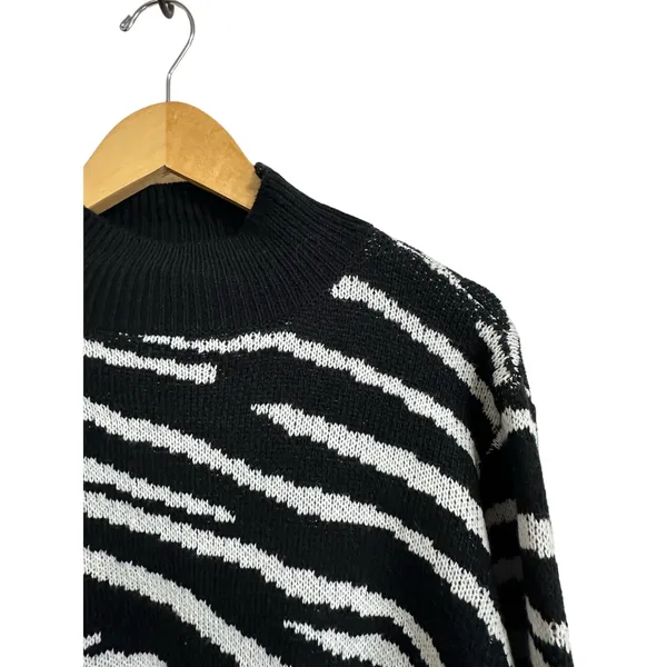 Princess Polly Zebra Print Cropped Mock Neck Sweater Black White S‎ M - Image 2