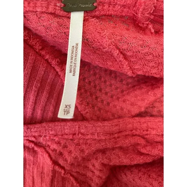 Free People Womens Shirt Sz XS Coral Waffle Knit‎ Long Sleeve Casual - Image 4