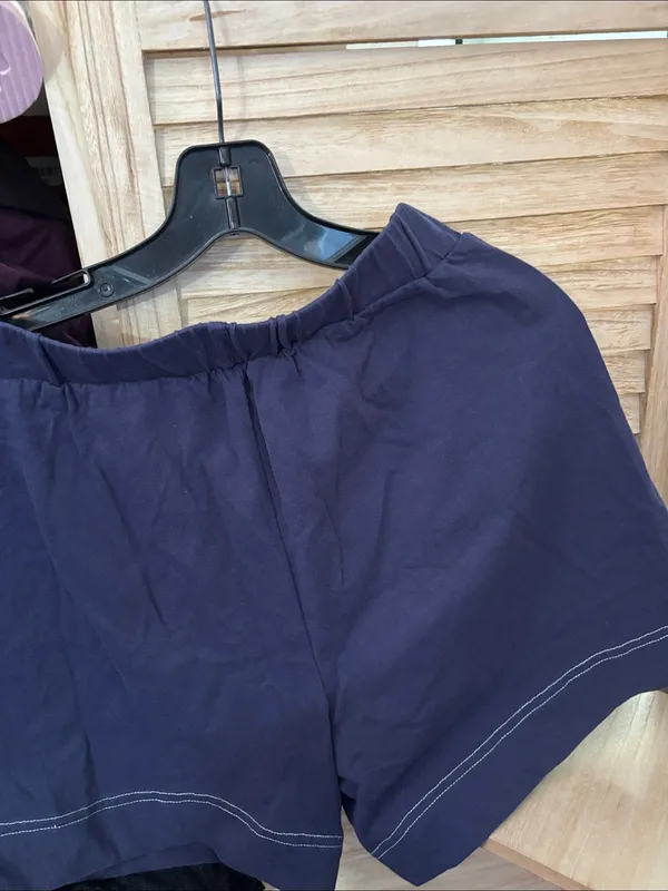 Women’s Navy Cotton-Blend Elastic Waist Shorts Medium - Image 3