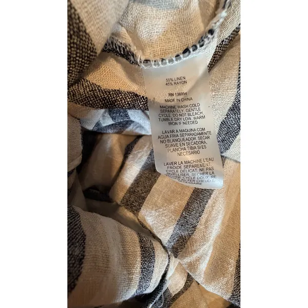 Milano Womens Linen Blend Striped Button Down Shirt Neutral Long Sleeve Size M - Image 7