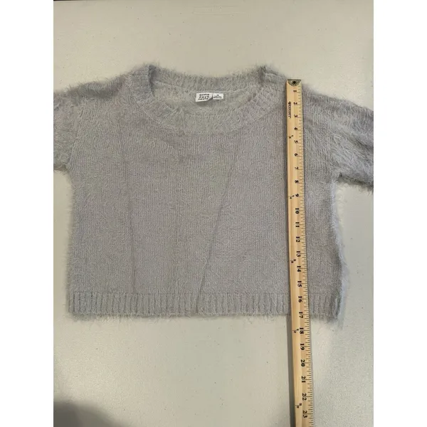 Somedays Lovin Sweater XS Grey Fuzzy Cropped Minimal Dopamine Travel Vacation - Image 5