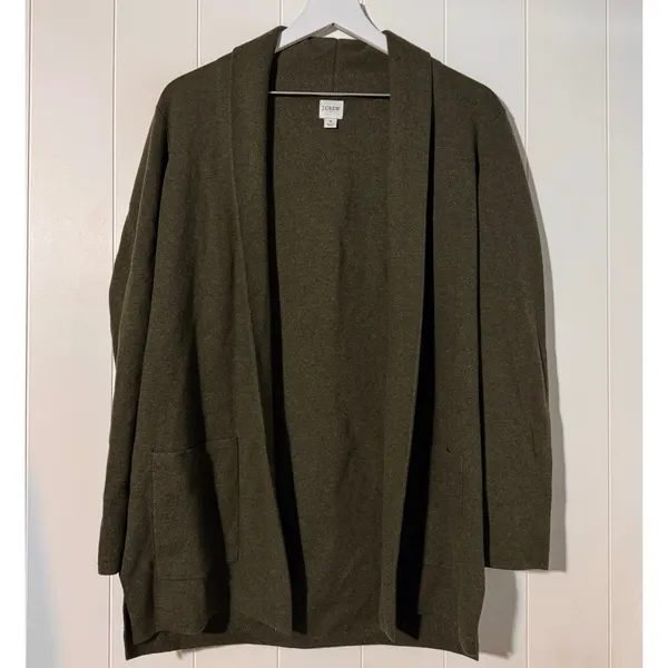 J.Crew Re-Imagined Open Front Cardigan Sweater Small Olive Green 100% Cotton - Image 2