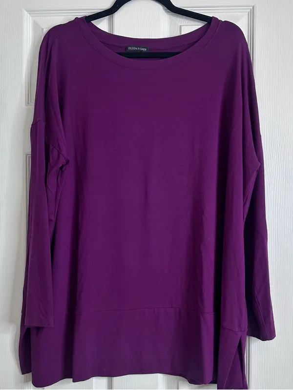 Eileen Fisher Plum Long Sleeve Relaxed Tee Women’s Size XL - Image 6