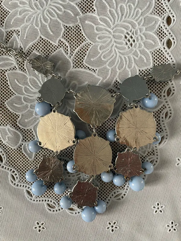 Blue Green Silver Toned Bubble Statement Necklace - Image 4