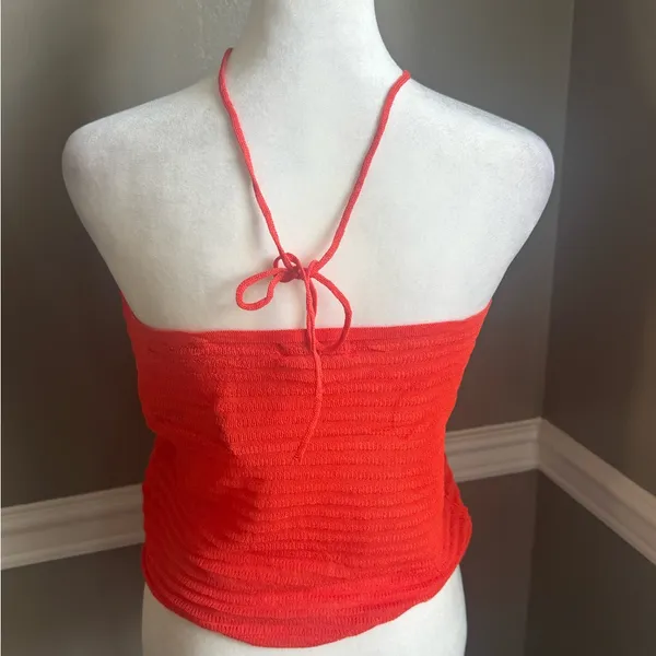 NWT 525 America Revolve Tube Top Cropped Halter Neck Stretch Knit‎ Papaya Small - Image 4