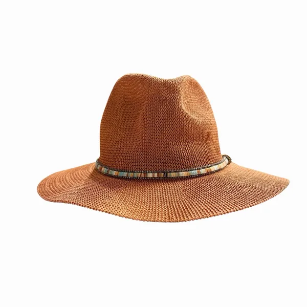 Anthropologie Cali Dream Rust Boho Wide Brim‎ Fedora Hat Beaded Band One Size - Image 5