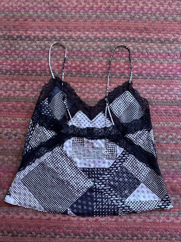 Victoria's Secret Black & White patchwork Polka Dot Lace Camisole - Image 4