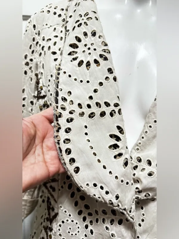 Alberto Makali Eyelet Cotton Embroidered Button-Front Jacket in Cream C-28 - Image 5