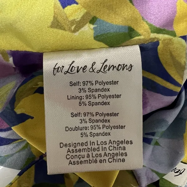 For Love And Lemons Floral Cassia Mini Dress Lemon Asymmetrical Bodysuit XXS - Image 12
