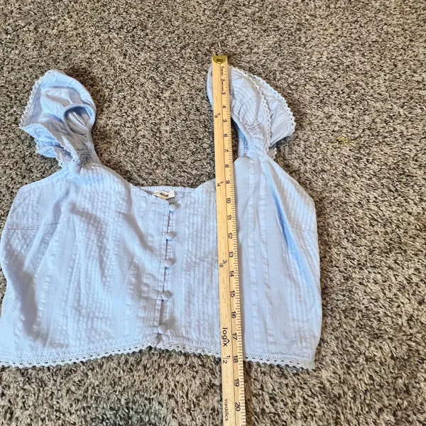 Aerie Light Blue Ruffle Strap Button Front Smocked Back Cotton Crop Top XL NEW‎ - Image 6