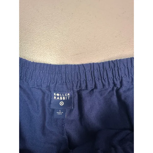 Roller Rabbit‎ Target Blue Cotton Linen Embroidered Scallop Wide Leg Pants Large - Image 3