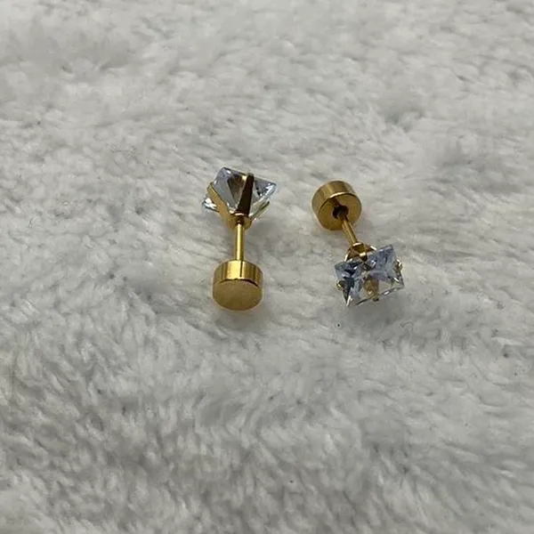 18k Gold plated Square White Crystal Zircon 4mm Stud Earrings - ERG-S - Image 5