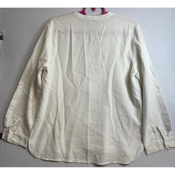 Nine West Jeans Womens Linen Blend Button Down Top Cream Long Sleeve Medium - Image 4