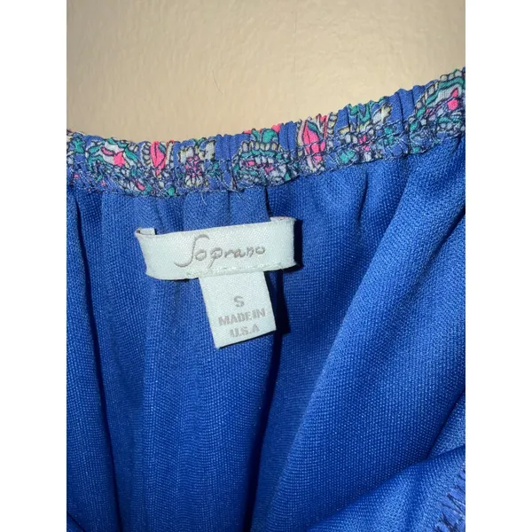 Soprano Blue Paisley Floral Strapless Ruffle Popover Maxi Dress Womens S Festival Resort - Image 5