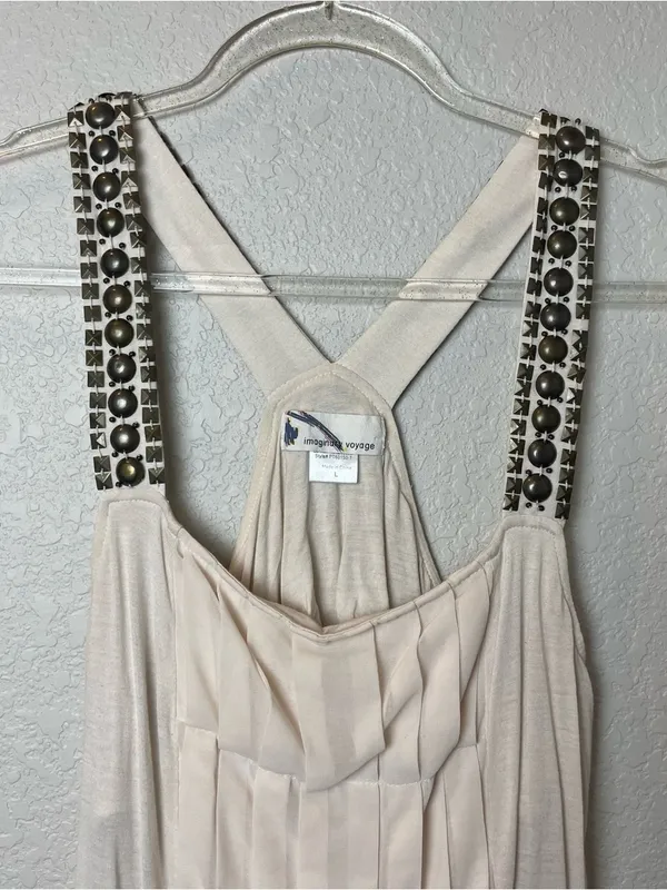 imaginary voyage Cream Tank Top with Embellished Straps Size L - Image 2