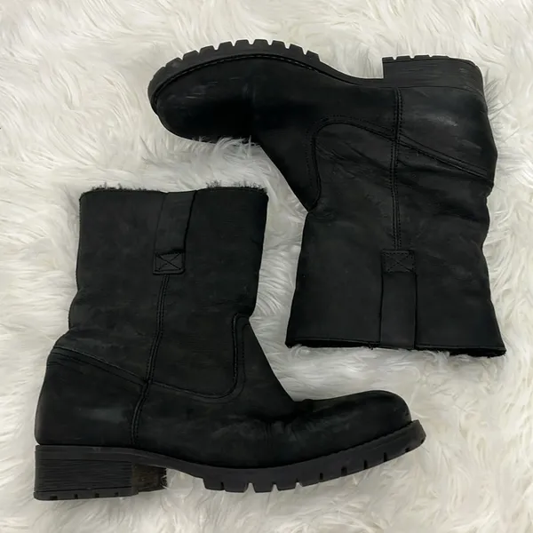 Aldo Size 9 Black Lambs Fur Lined Heeled Biker Moto Boots - Image 3